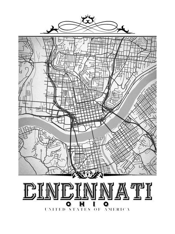 Cincinnati vintage en blanco y negro