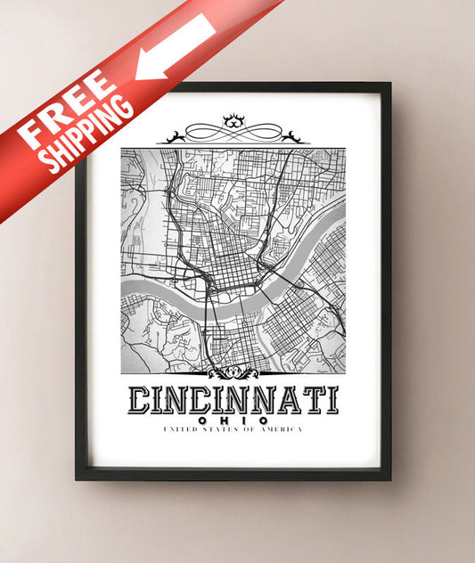 Cincinnati vintage en blanco y negro