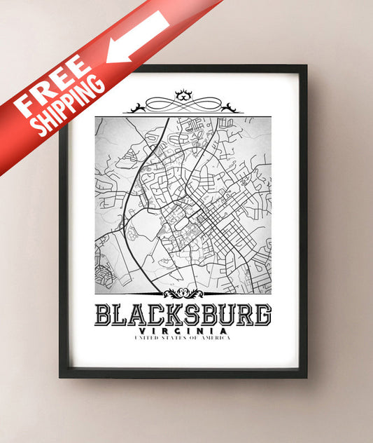 Blacksburg vintage en blanco y negro
