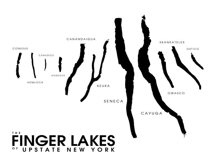 Impresión de mapas de Finger Lakes del norte del estado de Nueva York