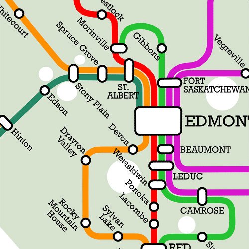 Detail from fictional metro map of Alberta by CartoCreative