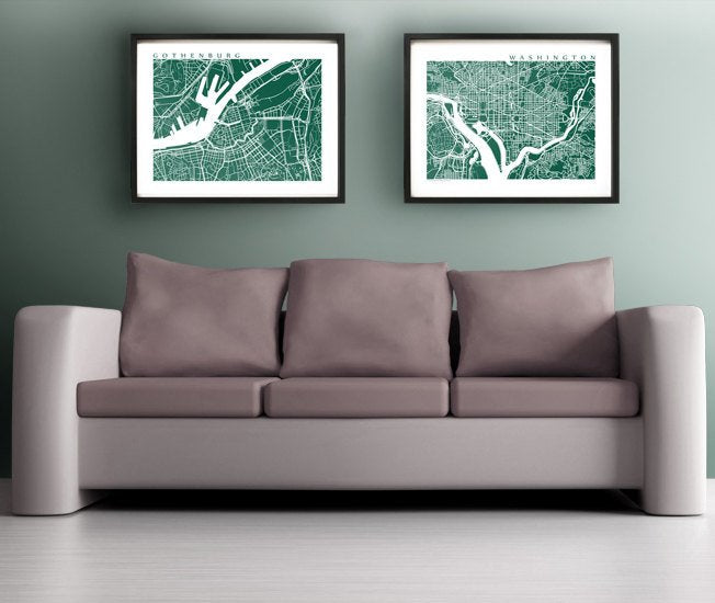 Two prints above a couch