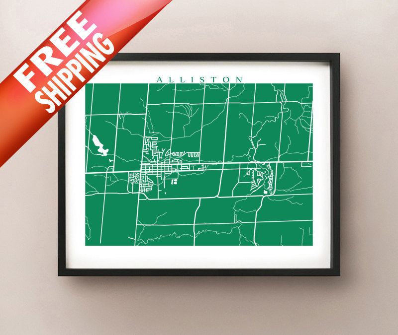 Framed map of Alliston, Ontario by CartoCreative