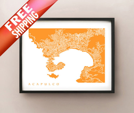 Framed map of Acapulco, Mexico.