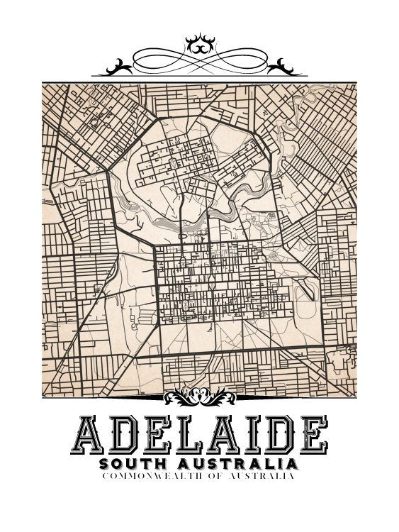 Sepia Adelaide, Australia vintage map.