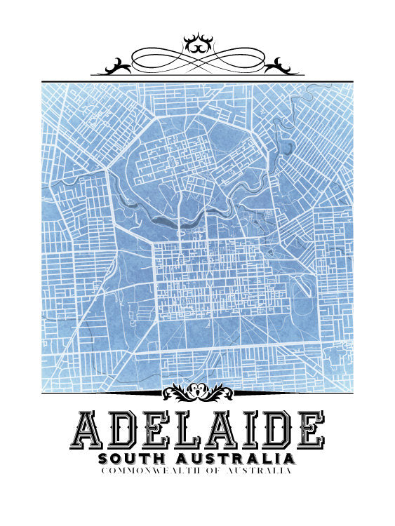 Blueprint Adelaide, Australia vintage map.