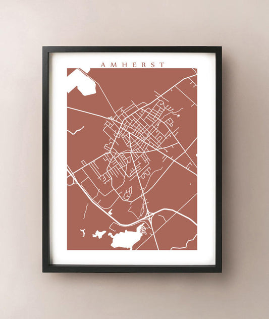 Framed map of Amherst, Nova Scotia by CartoCreative
