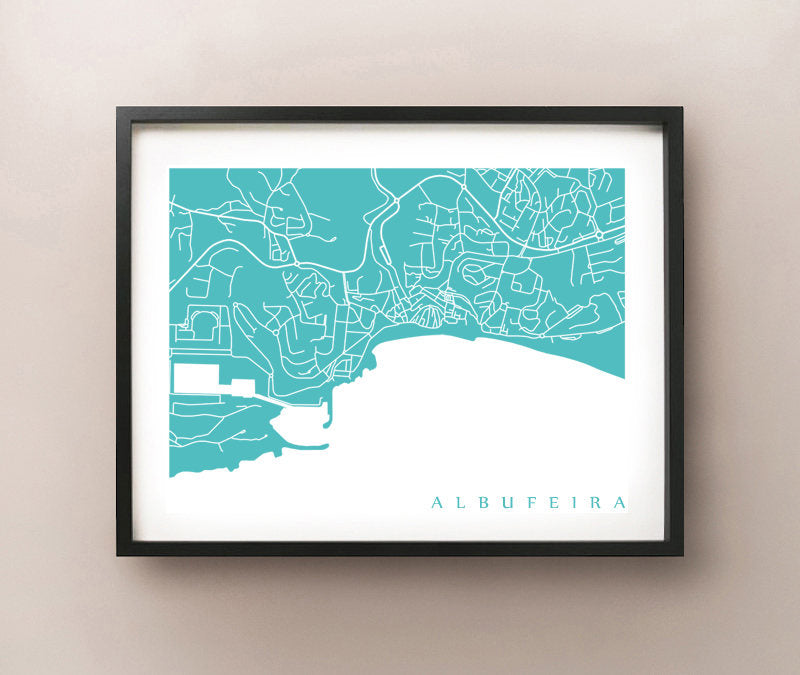 Framed map of Albufeira, Portugal by CartoCreative