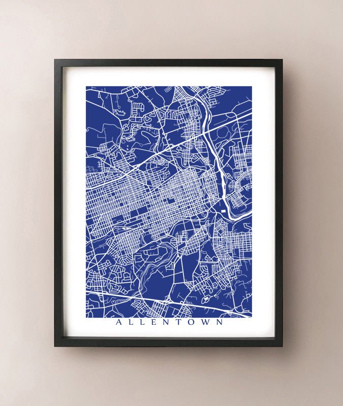 Framed map of Allentown, Pennsylvania by CartoCreative
