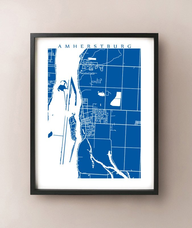 Framed map of Amherstburg, Ontario by CartoCreative