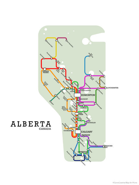 Fictional metro map of Alberta by CartoCreative