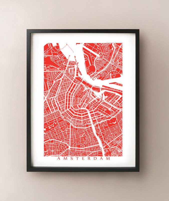 Framed map of Amsterdam, Netherlands by CartoCreative