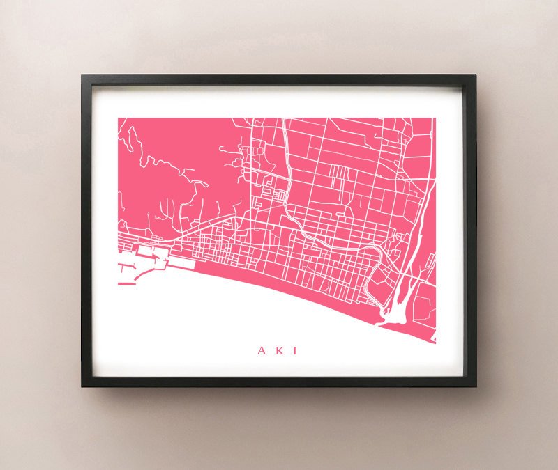 Aki, Japan framed map