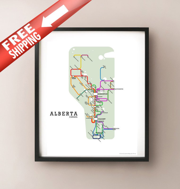 Framed fictional metro map of Alberta by CartoCreative