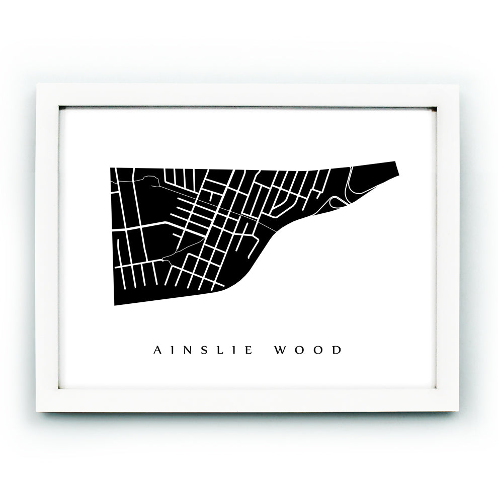 Framed neighbourhood map of Ainslie Wood, Hamilton, Ontario.